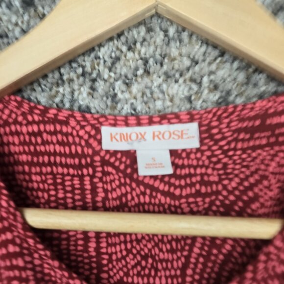 Knox Rose Top Womens Small Red Printed Neck Tie Rayon Boho Casual Ladies - Picture 6 of 7